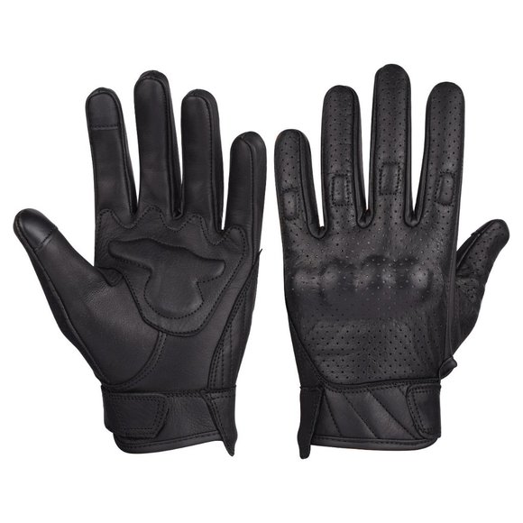 Men's Premium Waxed Austin Brown Leather Perforated Motorcycle Gloves - Picture 7 of 9